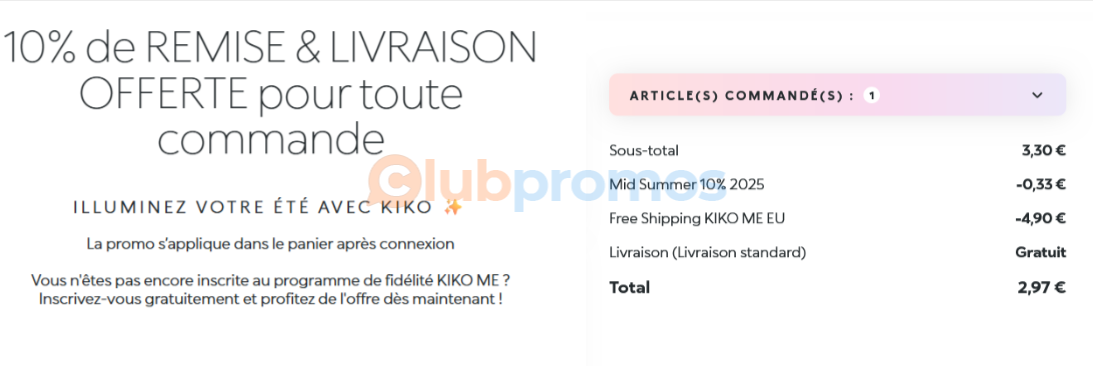  Profitez de 10% de remise et de la livraison gratuite sur KIKO en août 2025