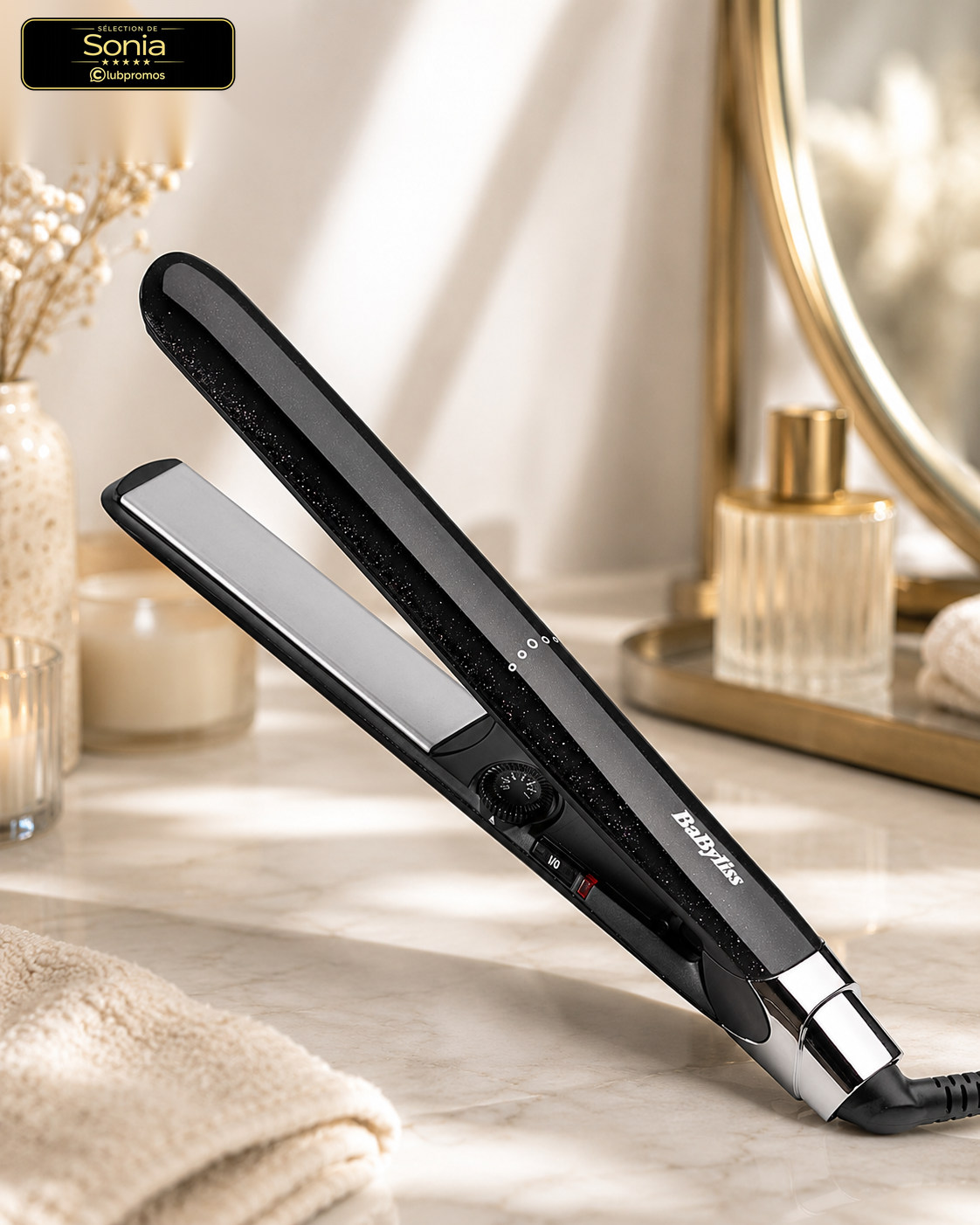 Lisseur BaByliss Midnight Shine ST590E avec plaques titane-céramique extra longues à 29,90 € chez Amazon
