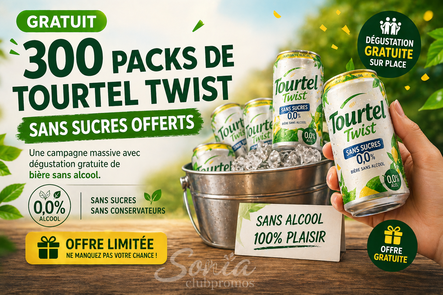 300 packs de Tourtel Twist sans sucres offerts via Sampleo, boisson sans alcool 0,0% en saveur citron ou framboise à tester gratuitement pour 300 ambassadeurs sélectionnés.