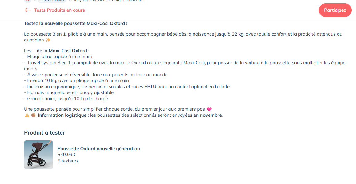 Poussette Maxi-Cosi Oxford nouvelle génération à 549,99 euros proposée à 5 testeurs gratuits