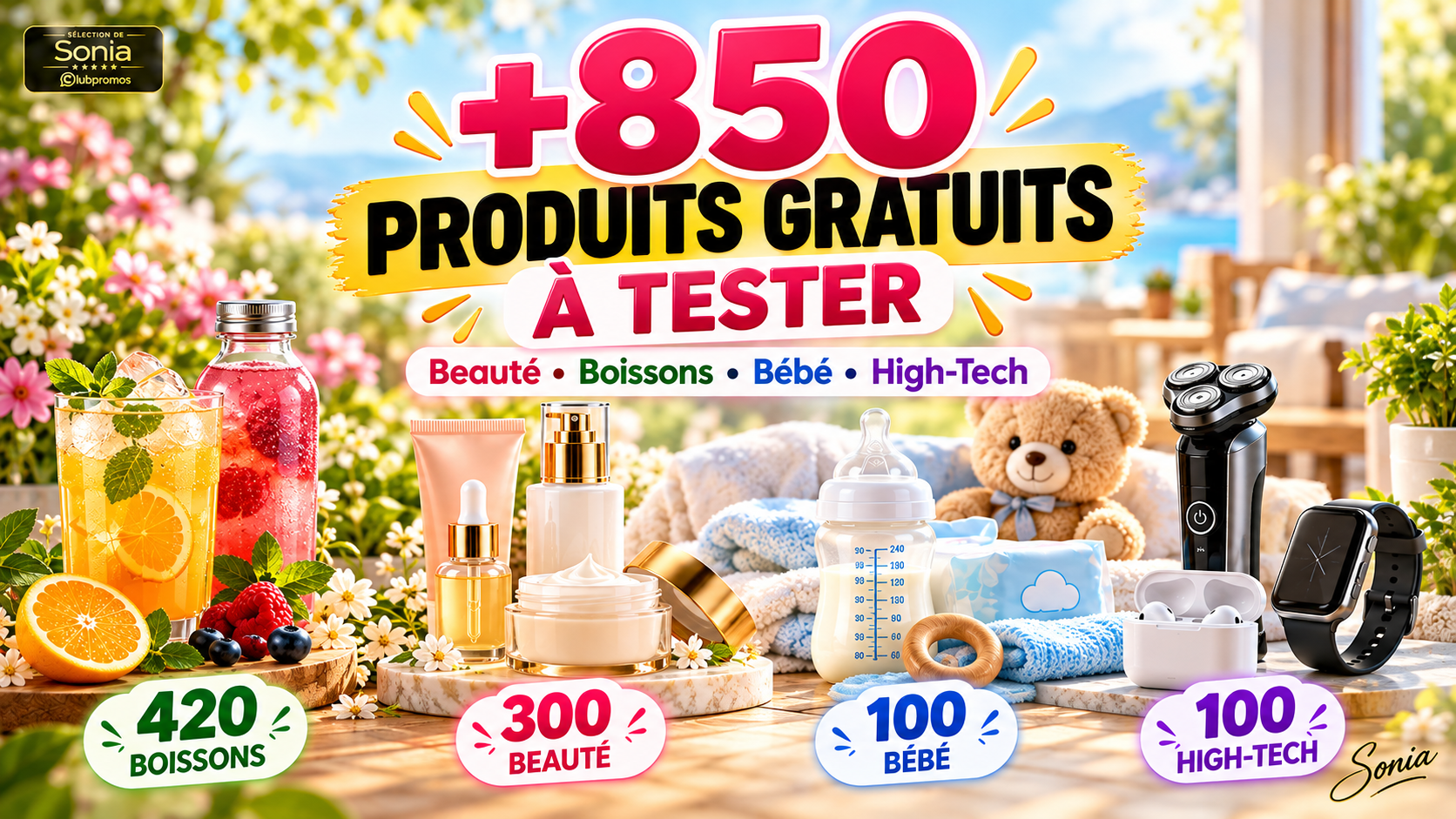 Plus de 850 produits gratuits à tester avec 420 boissons, 300 soins beauté, 100 routines capillaires et des tests bébé et high-tech
