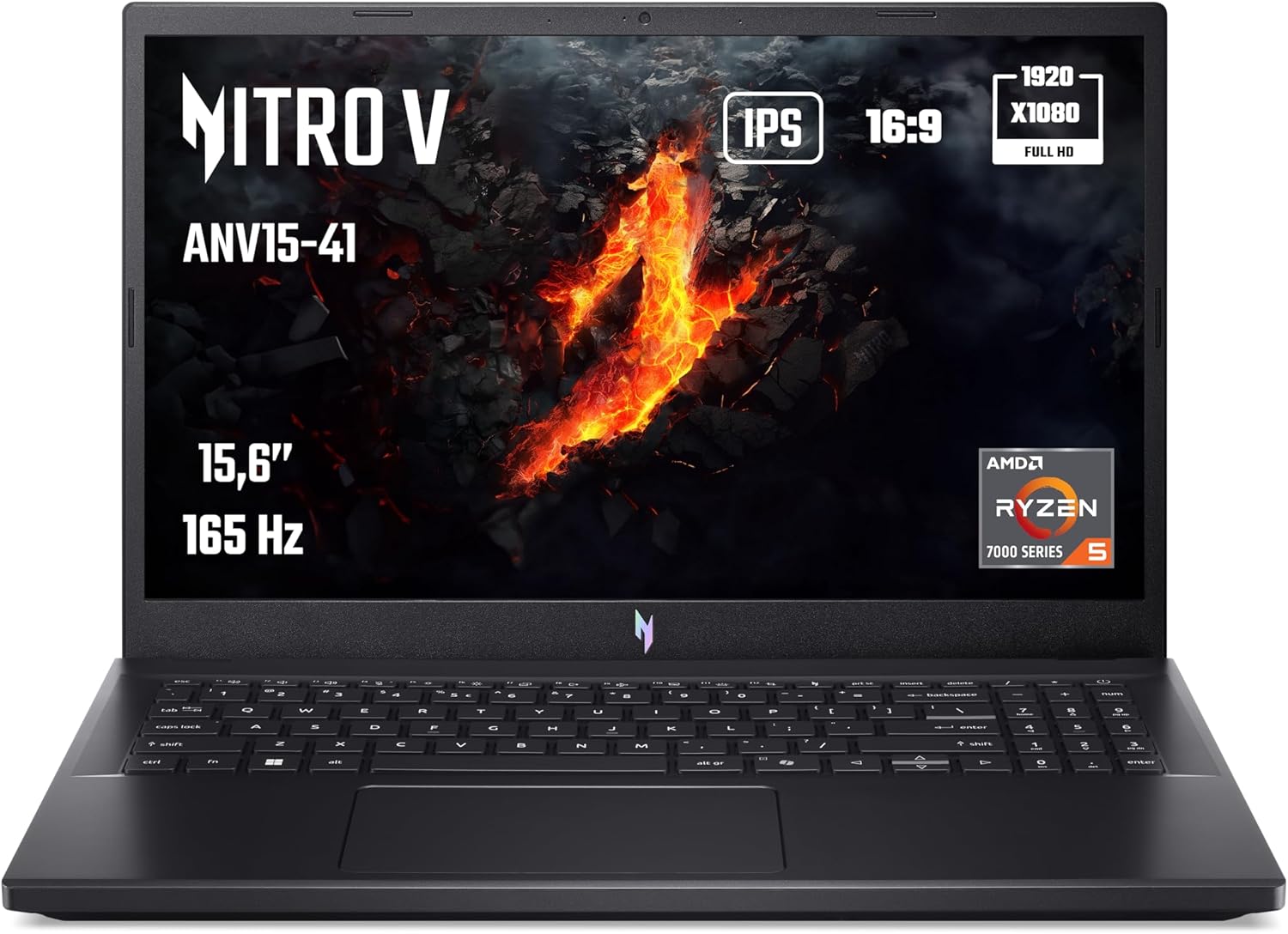 PC portable Acer Nitro V 15, écran 15,6 Full HD IPS, AMD Ryzen 5, NVIDIA RTX 4050, 16 Go RAM, 512 Go SSD, refroidissement avancé pour un gaming fluide et immersif.