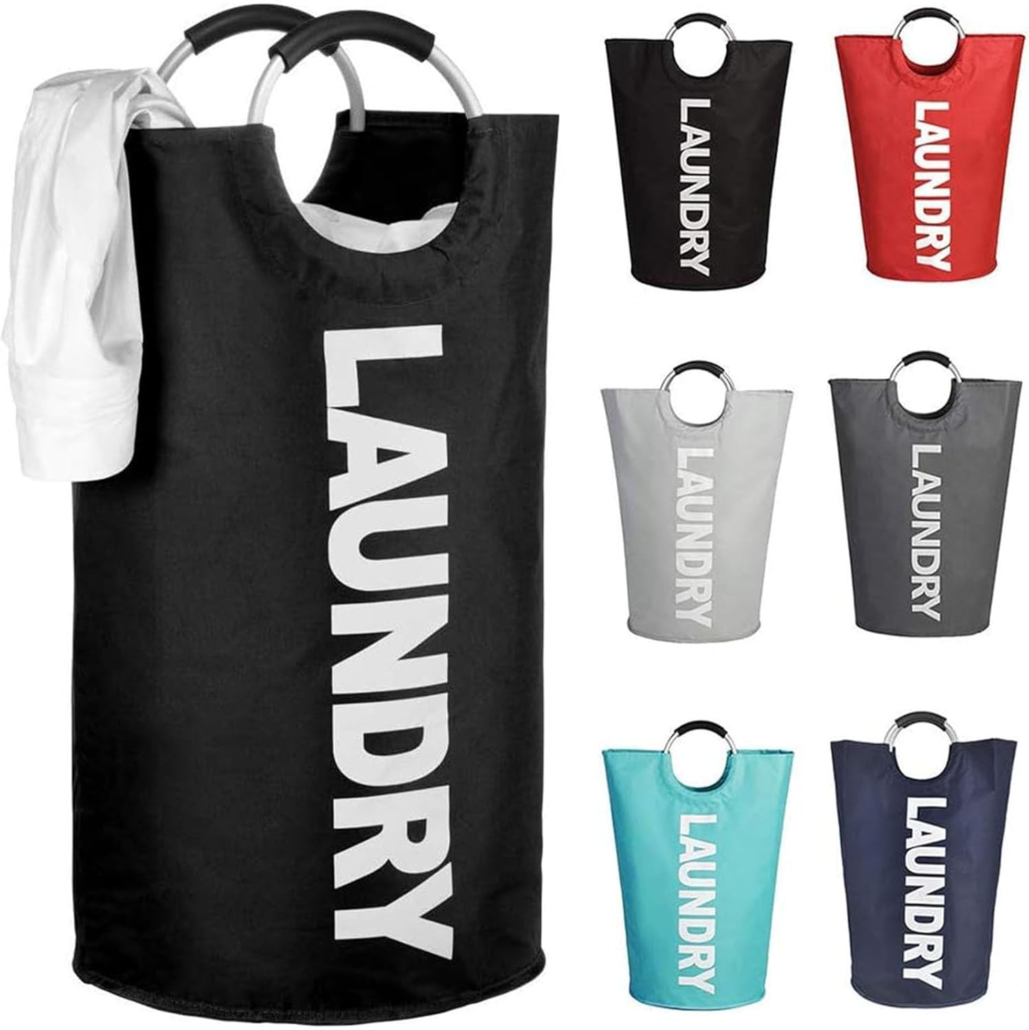 Panier à linge AIKVIGSS 90 L noir, pliable et autoportant, intérieur imperméable PE, poignées alu avec mousse, format 79×38 cm