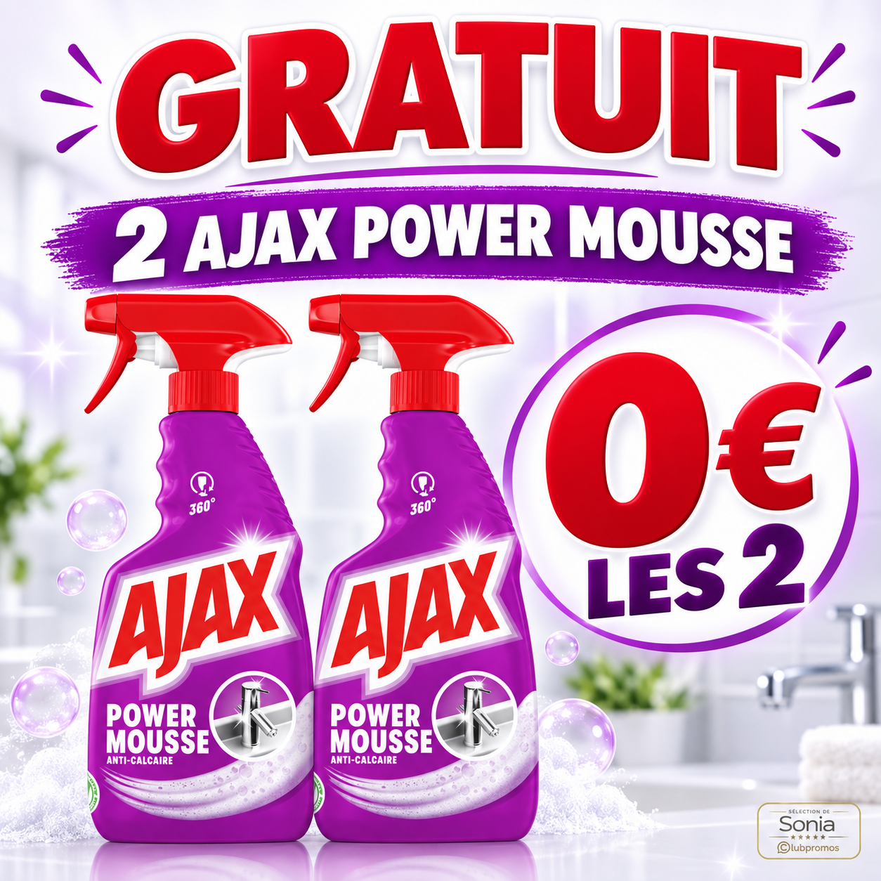 2 AJAX Power Mousse potentiellement gratuits chez E.Leclerc du 15 au 26 septembre 2026