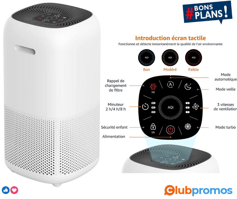 Amazon Basics - Purificateur d'air, Couvre 48 m², Filtre True HEPA, Élimine 99,97 % des allerg...png