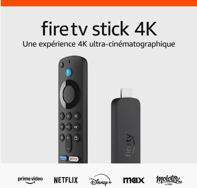 Passerelle multimédia Amazon Fire TV Stick 4K 2024 avec Alexa, 4K Ultra HD.
