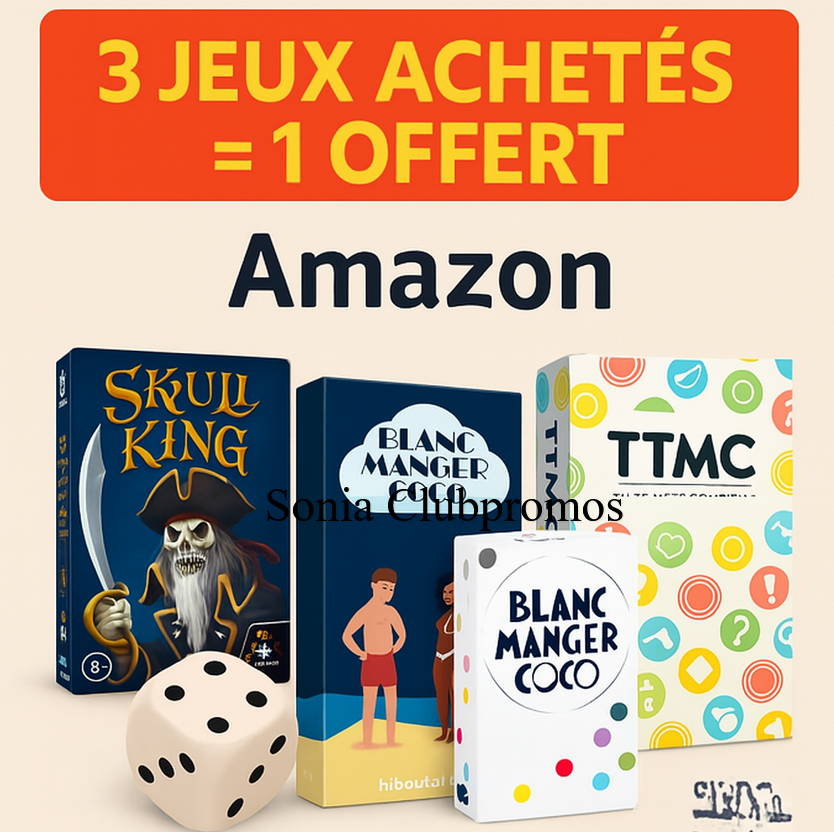 Amazon jeux de société été 2025 - Offre 3 pour 2 - Skull King, Blanc Manger Coco, TTMC - Promotion valable du 9 juillet au 10 août - Idéal famille, enfants et soirées