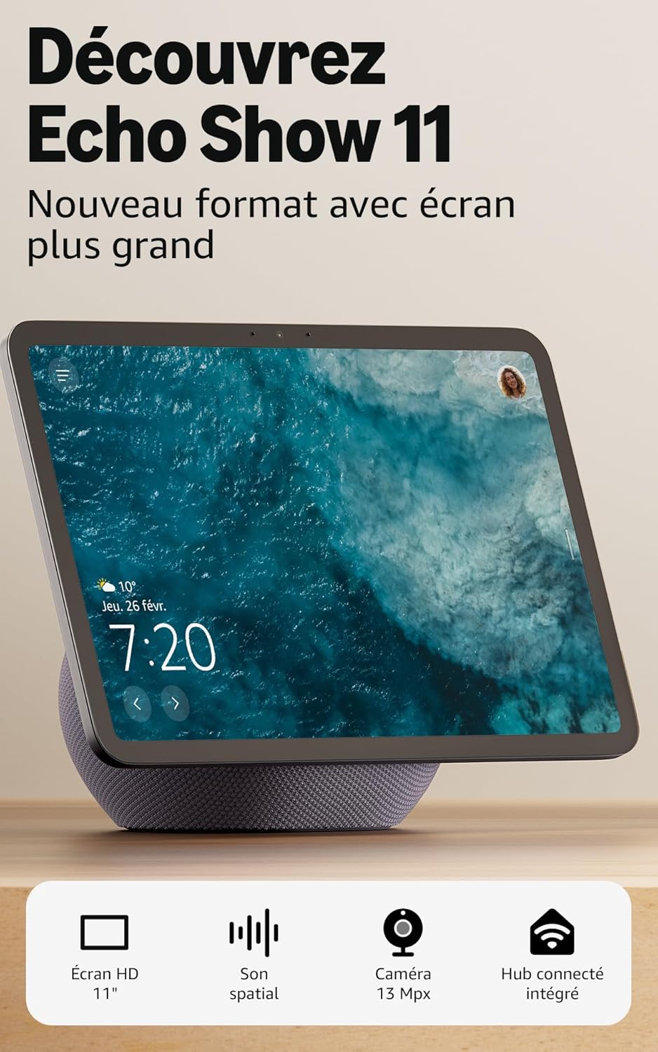 Amazon Echo Show 11 – Écran 11,95 Full HD, son spatial, caméra 13 Mpx, Alexa, hub connecté Zigbee/Matter/Thread, couleur graphite – modèle 2025
