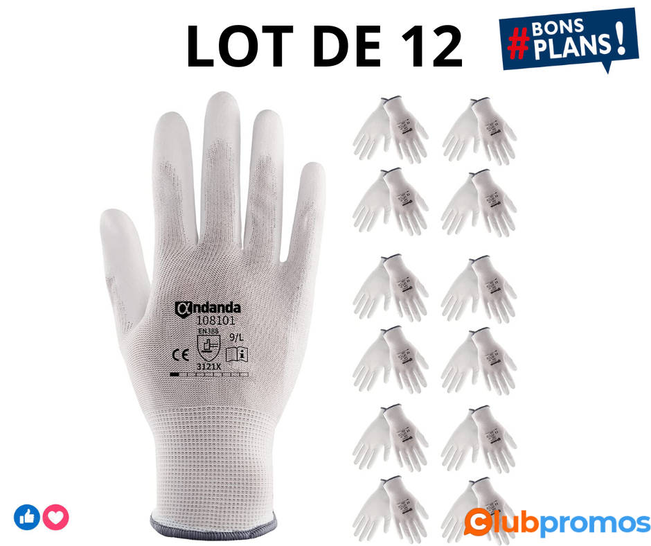 ANDANDA Gants de Travail, 12 Paires, Gant Tricoté sans Couture, Paume et Doigt Enduit PU, Exce...png