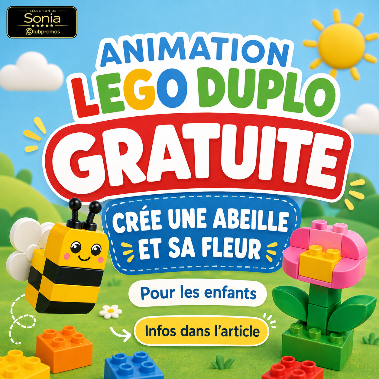 Animation LEGO DUPLO gratuite pour les enfants chez JouéClub avec création d’une abeille et d’une fleur