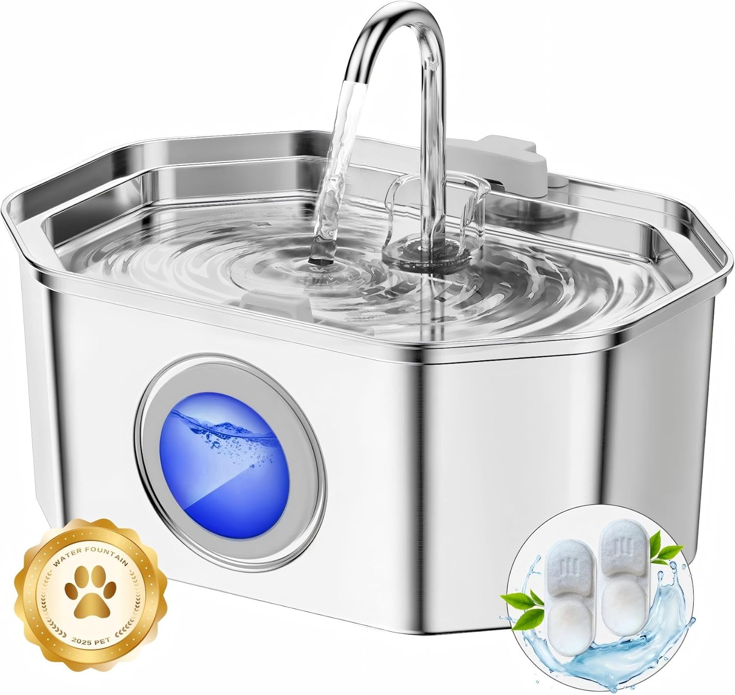  Fontaine à eau pour chat Apauk 3.2L, inox, avec filtration multiple et LED, silencieuse, facile à nettoyer