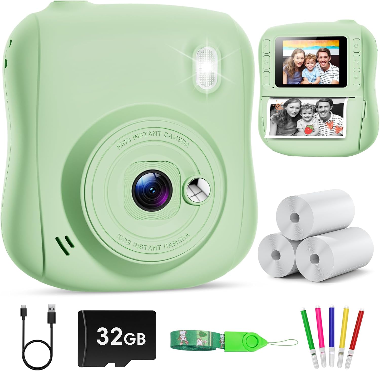 Appareil photo instantané pour enfant Hangrui 2,0 pouces avec impression thermique sans encre, carte 32 Go et rouleaux inclus – jouet éducatif ludique pas cher sur Amazon