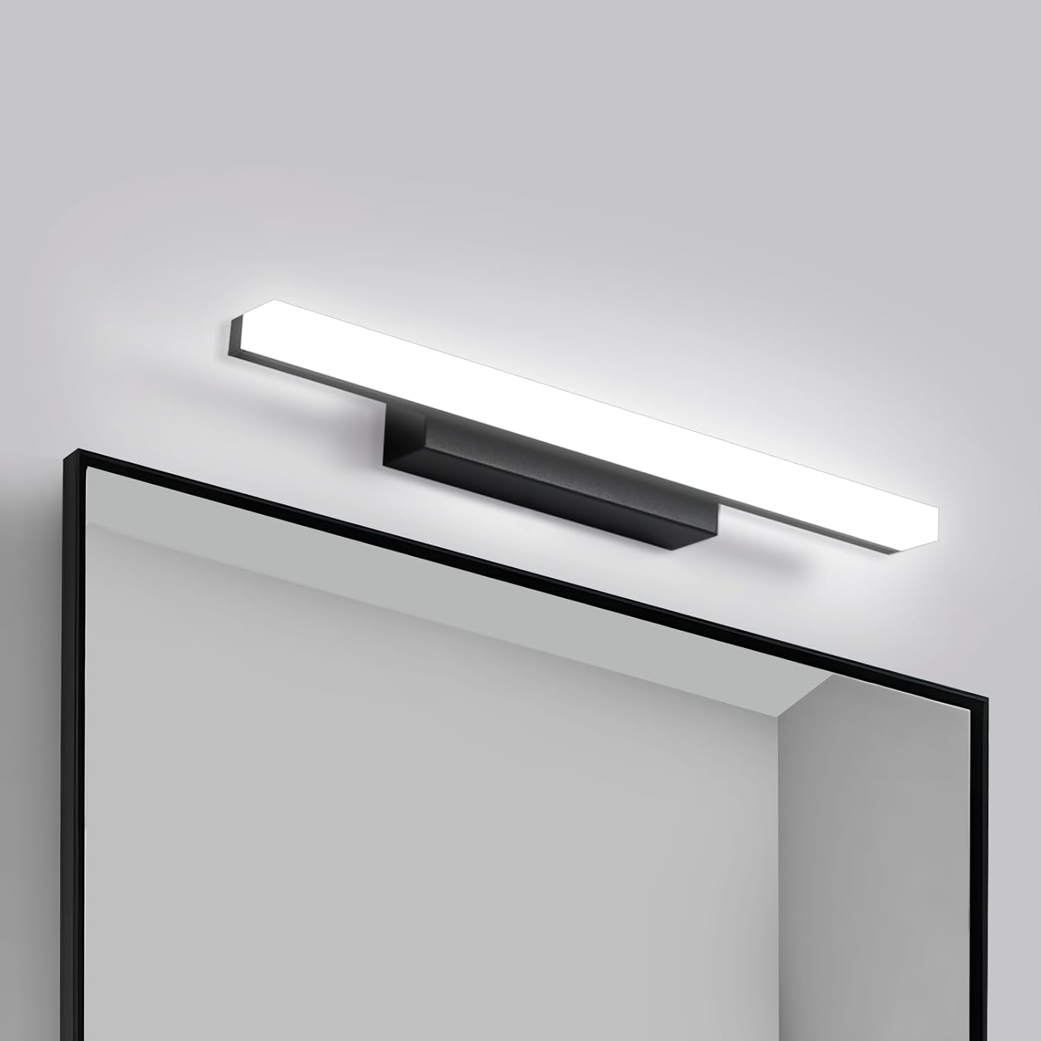 Applique miroir LED Yafido noire – 40 cm, 9W, lumière blanche froide 6000K, anti-buée, pour salle de bain