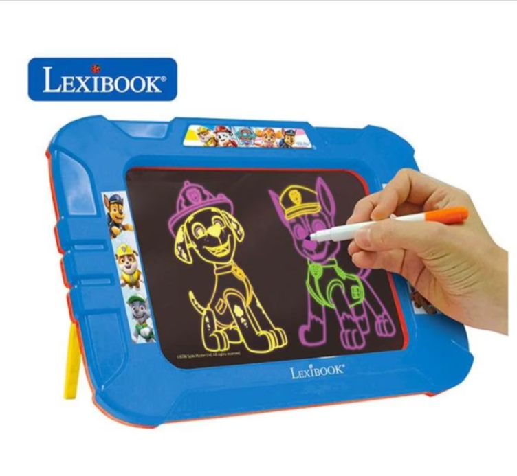  Ardoise lumineuse à dessiner LEXIBOOK Pat'Patrouille avec 6 modes de lumière.