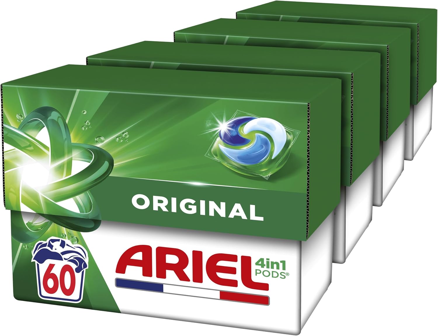  Pack Ariel PODS 4en1 – Lessive en capsules 60 lavages, efficace à froid et cycles courts, fabriqué en France, Amazon