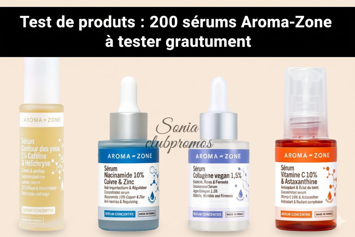 Test gratuit de 200 sérums Aroma-Zone – campagne Sampleo – soins naturels visage et cheveux – cosmétiques véganes et efficaces