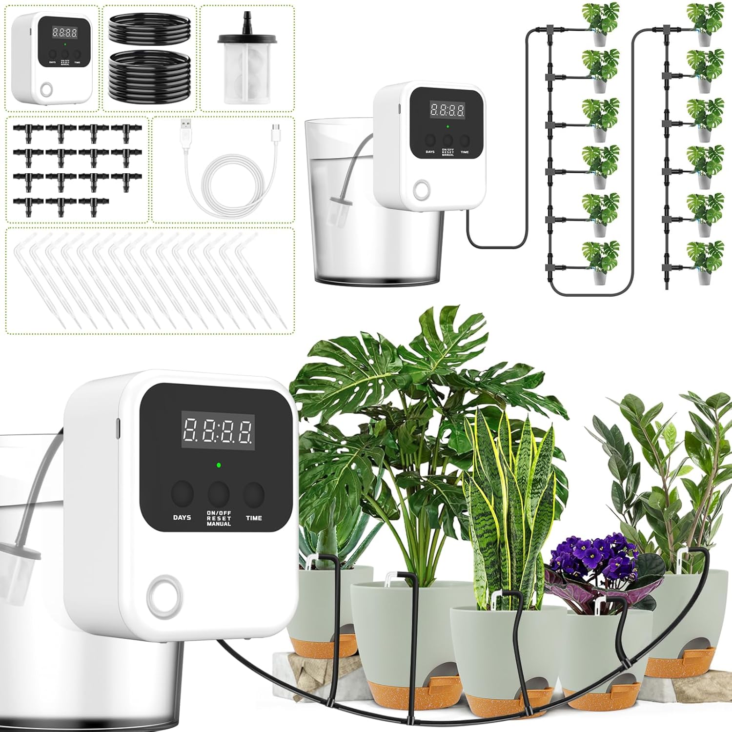 Kit d’arrosage automatique LADYSONS avec 15 goutteurs, USB-C rechargeable, pour plantes en pot – 20,99€ avec coupon Amazon – Bon plan jardinage durable et malin.