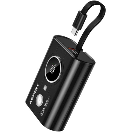  Batterie externe AsperX 10 000 mAh 30 W avec câble USB-C intégré – PD 3.0 / QC 4.0 – power bank compacte pas chère sur Amazon