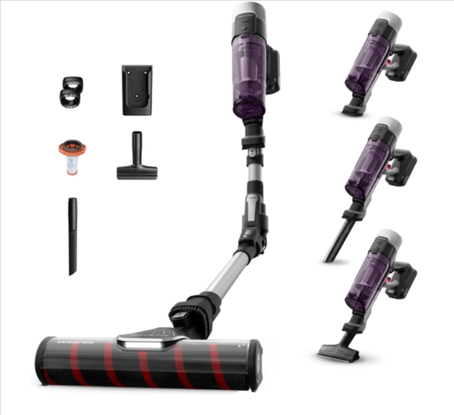 Aspirateur balai sans fil Rowenta X-Force Flex 9.60, modèle RH2047WO violet, 100AW, tube flexible, autonomie 45 min – bon plan Amazon 2025