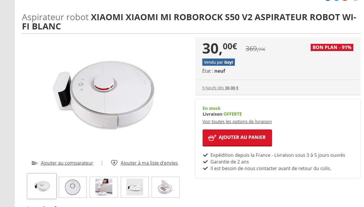 Aspirateur robot Xiaomi Xiaomi mi roborock s50 v2 aspirateur robot wi-fi blanc   Darty.jpg