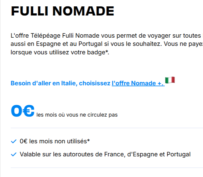 Badge télépéage Fulli Nomade pour un voyage fluide en France, Espagne et Portugal - Frais de gestion offerts pendant 8 mois et livraison gratuite.
