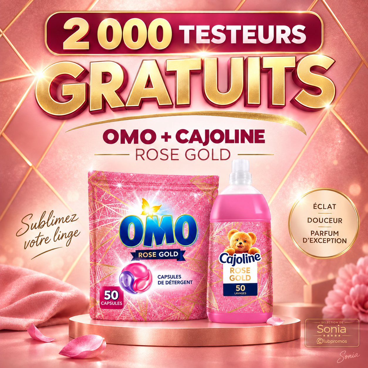 2 000 testeurs recherchés pour recevoir gratuitement OMO Rose Gold et Cajoline Rose Gold si sélectionné