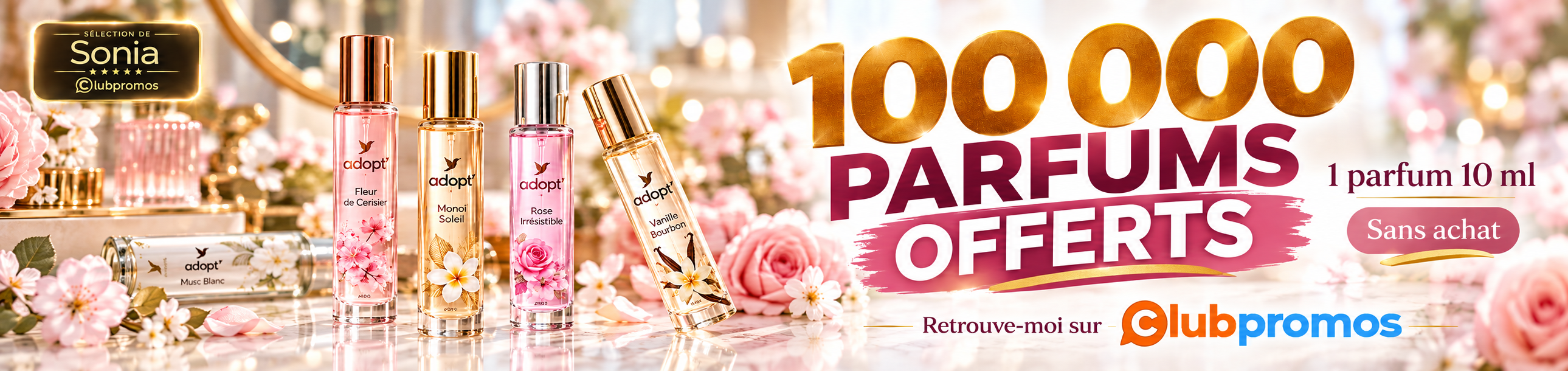 100 000 parfums Adopt de 10 ml offerts gratuitement sans achat dans les boutiques participantes