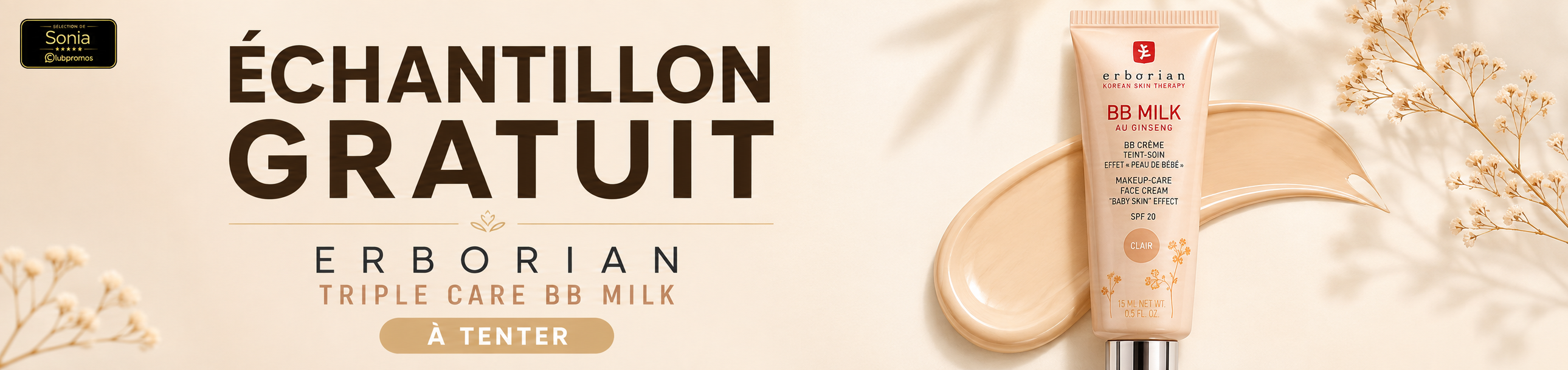 Bannière échantillon gratuit Erborian Triple Care BB Milk