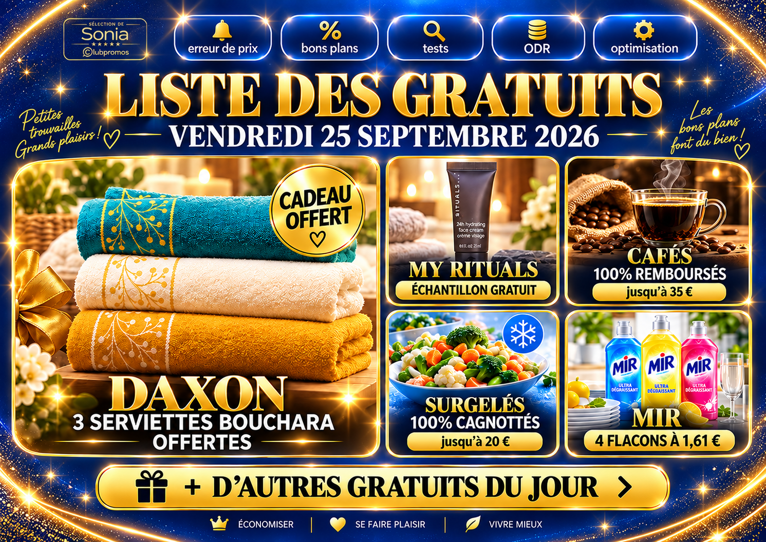 Gratuits, cadeaux, ODR et optimisations du vendredi 25 septembre 2026