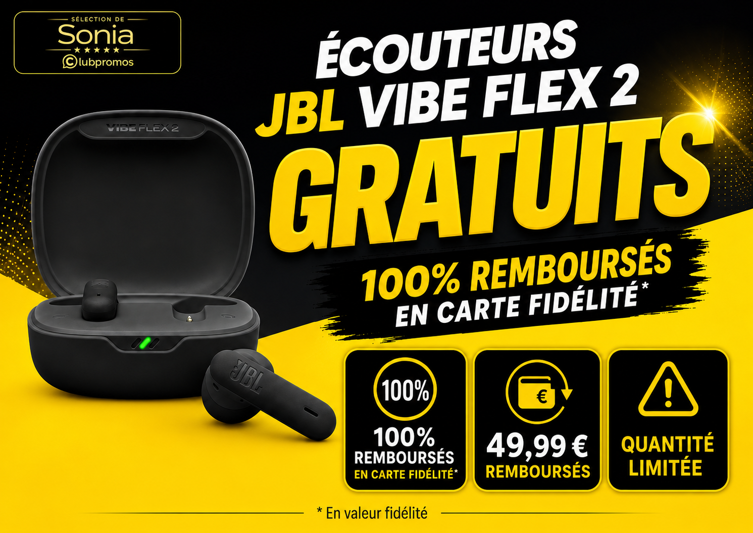 JBL Vibe Flex 2 à 49,99 € avec 49,99 € crédités sur la Carte U chez Hyper U