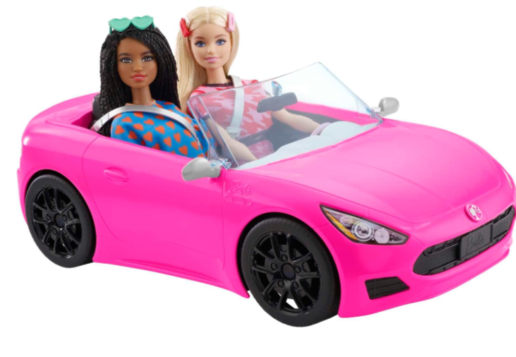 Voiture jouet Barbie rose HBT92, cabriolet pour deux poupées avec roues qui tournent, intérieur noir détaillé, idéal pour enfants de 3 à 7 ans – bon plan Amazon à prix réduit