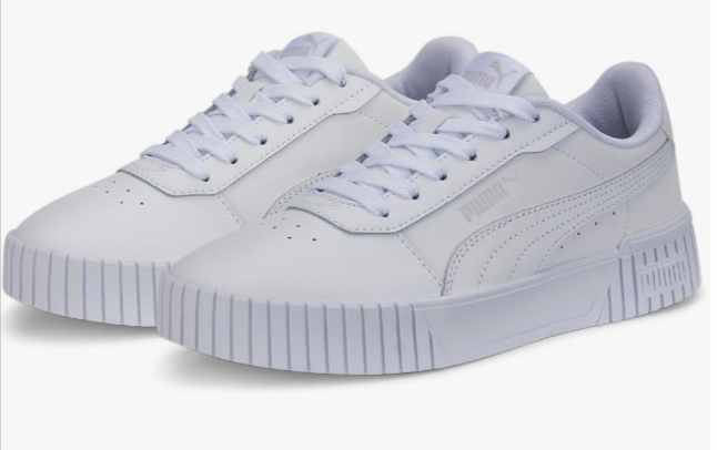 Baskets fille PUMA Carina 2.0 Jr blanches et argent, tailles 35 à 39 – confortables, look rétr...png