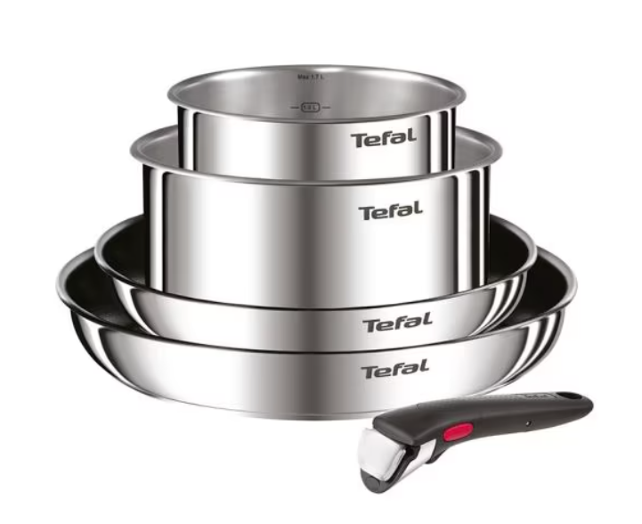 Batterie de cuisine Tefal Ingenio Emotion 5 pièces, poêles, casseroles, inox, poignée amovible.