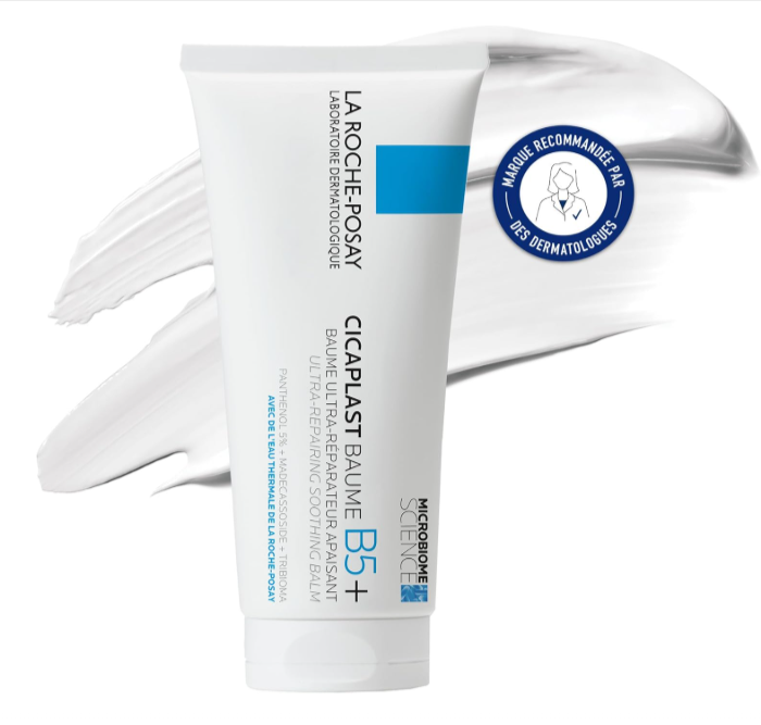 Baume réparateur apaisant La Roche-Posay Cicaplast B5+ en grand format 100 ml – crème cicatrisante visage et corps, enrichie en vitamine B5, beurre de karité et zinc – soin dermatologique haute tolérance pour peaux sensibles ou irritées – bon plan beauté