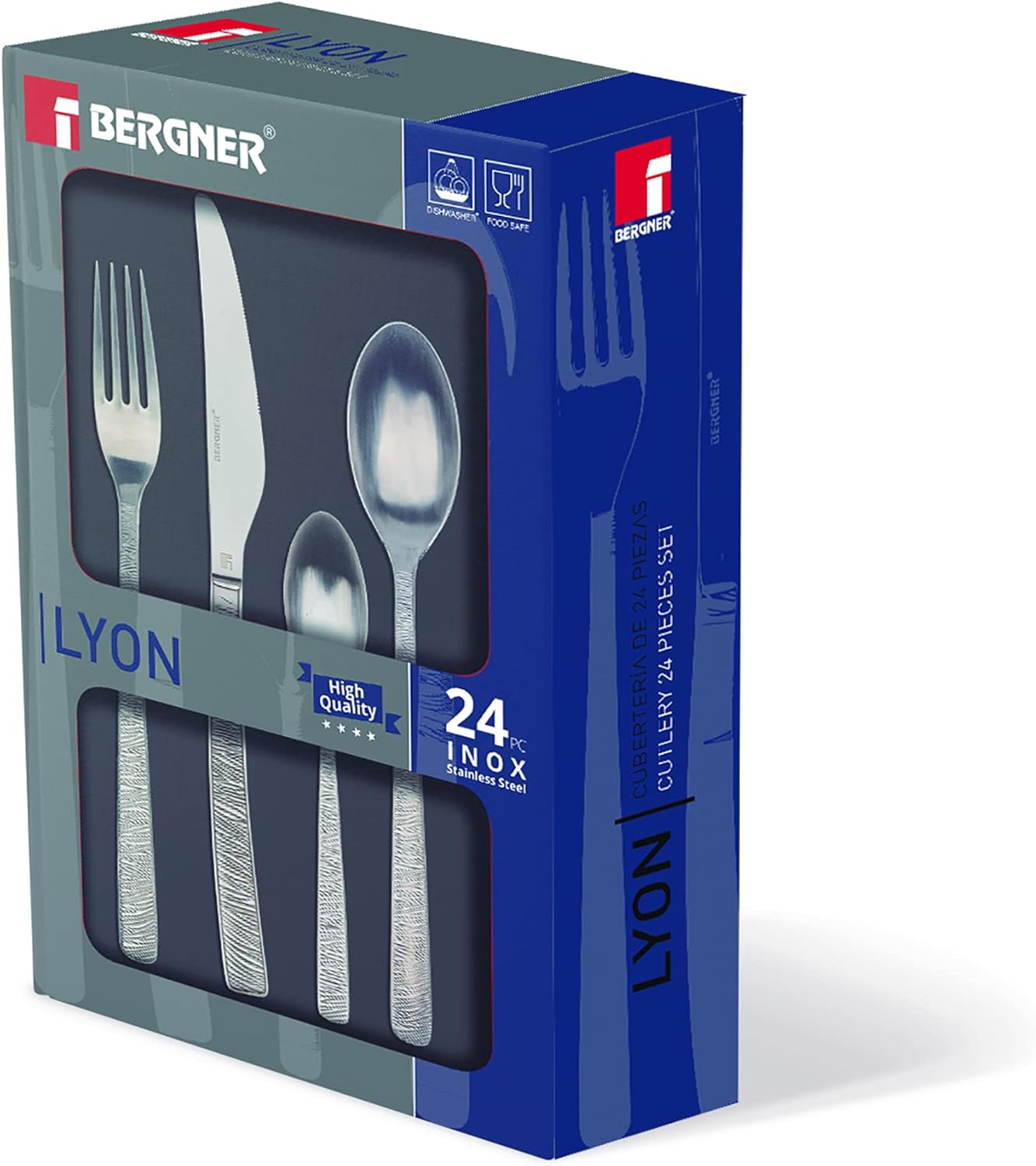  Ensemble de 24 couverts BERGNER Lyon en acier inoxydable, finition polie mate, idéal pour toute occasion