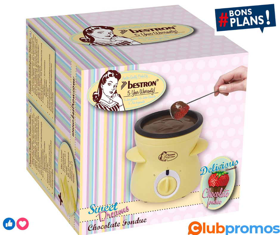 Bestron Appareil à fondue au chocolat au design rétro, Sweet Dreams, 25 W, Jaune CouleurJaune.png