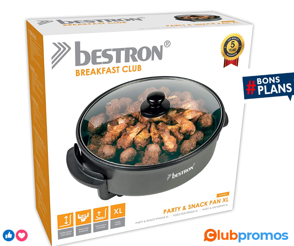 Bestron Poêle électrique Multifonction XXL avec Couvercle en Verre antiadhésif 1500 W Noir.png