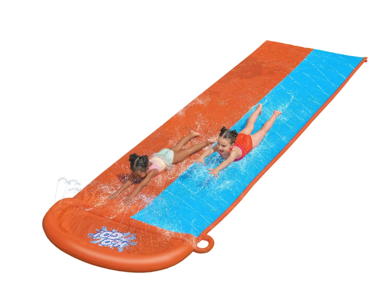 Double Piste de Glisse Bestway 52328, Tapis Gonflable de Glissade, 4,88 m x 1,38 m, avec jets d'eau, idéal pour enfants à 10,49€ sur Amazon