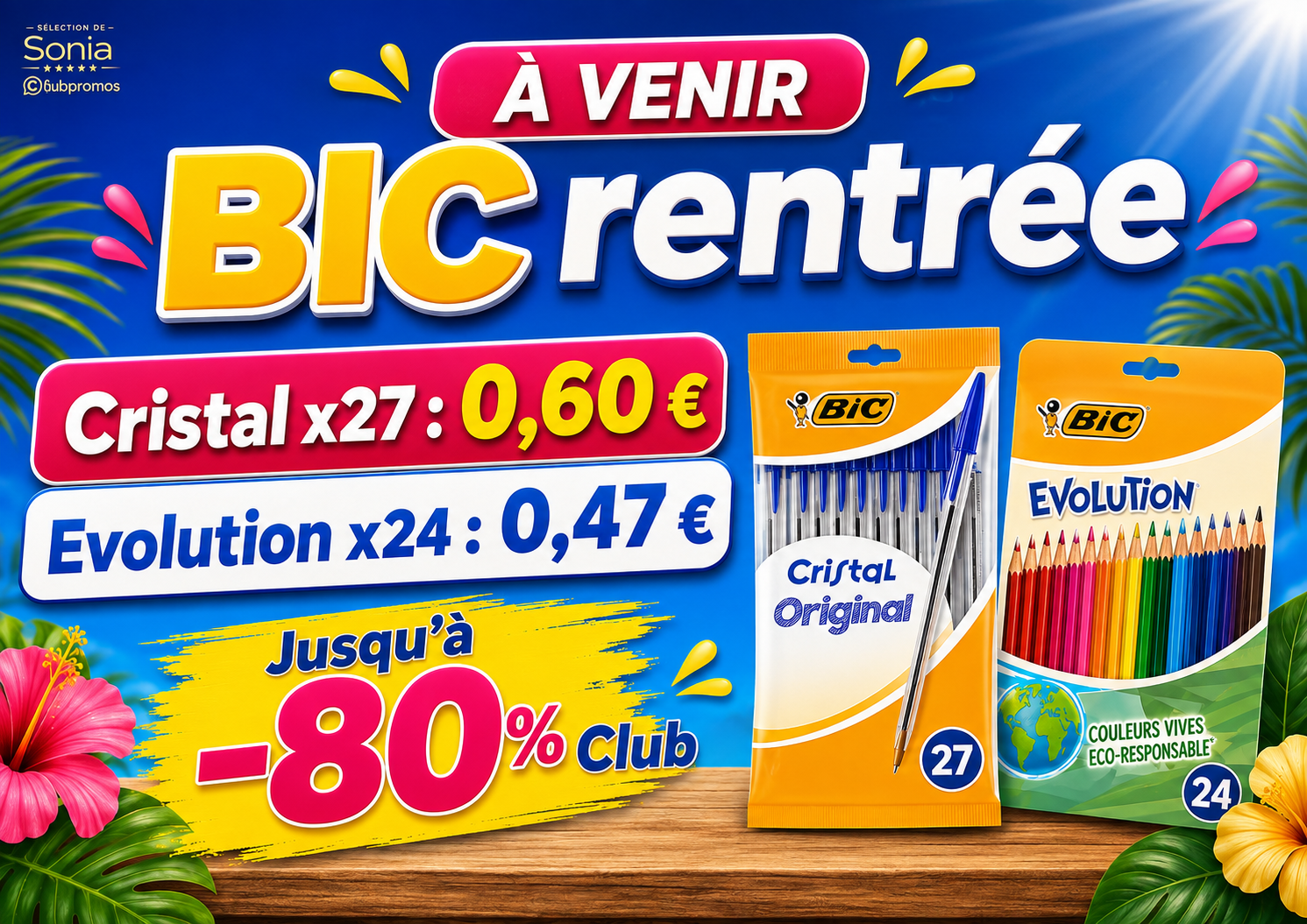 Bannière rentrée scolaire BIC avec stylos Cristal et crayons Evolution à petit prix grâce aux économies Club Carrefour