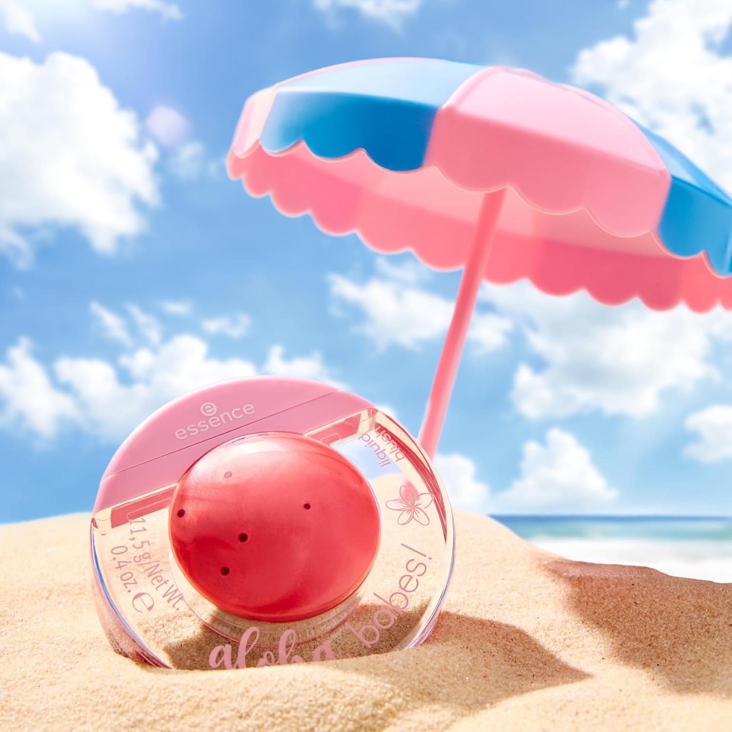 Blush liquide Essence Aloha Babes rose pêche avec éclat doré, format 11,5g, effet glowy pour toutes carnations, certifié végan, tenue longue durée