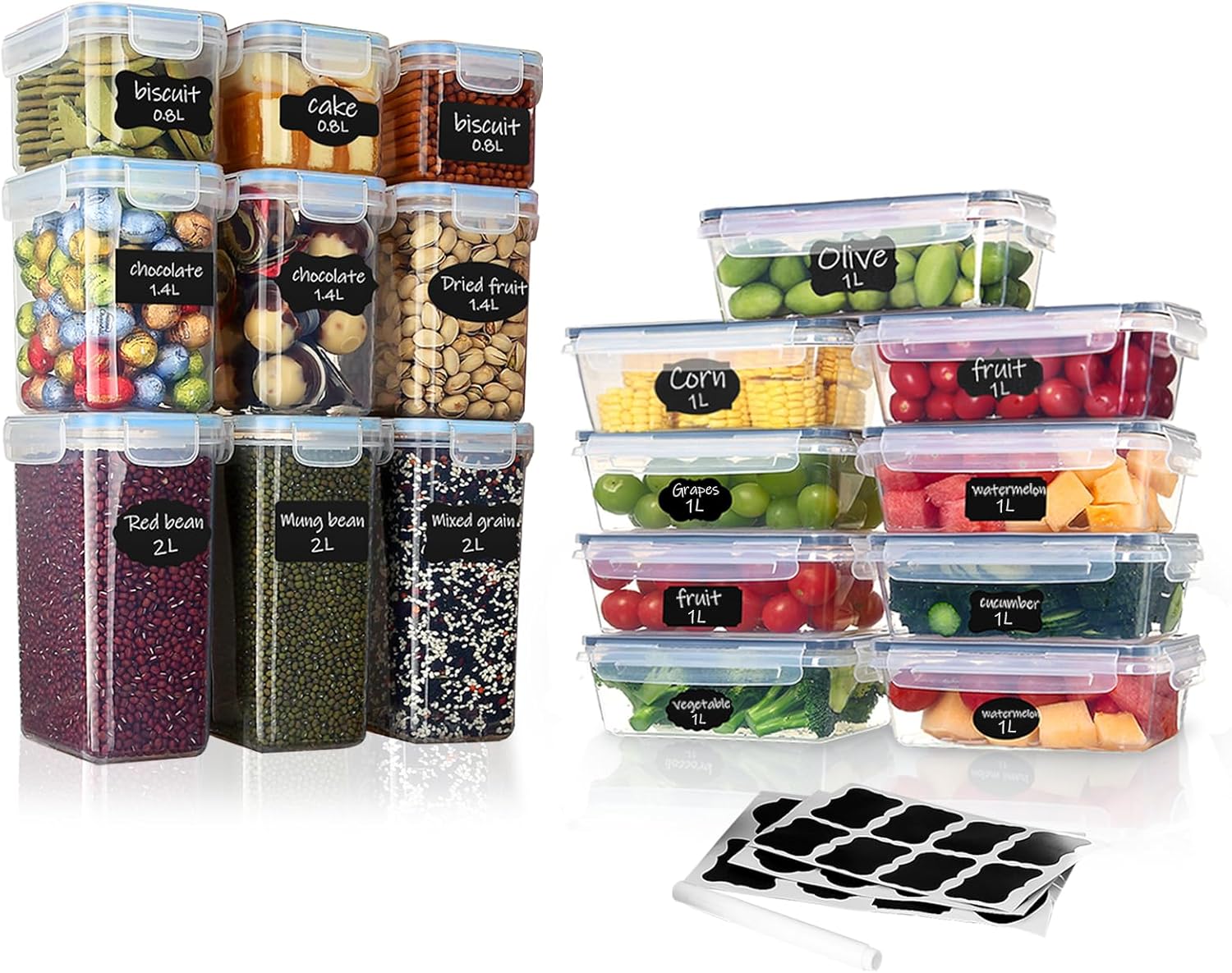  Boîtes de conservation FIVOVO empilables, 18 pièces, hermétiques, transparentes, sans BPA