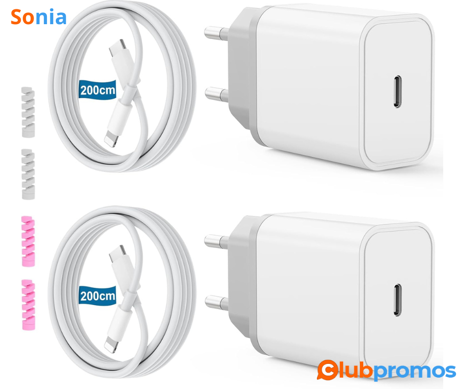 Bon Plan Amazon 20W 4-Pack Chargeur Rapide USB C avec 2M Câble & 4 Protecteurs de Câble pour i...png