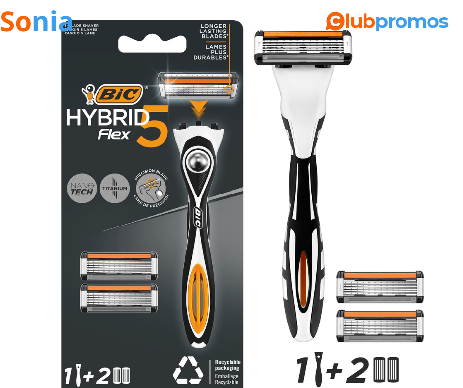 bon plan amazon BIC Hybrid 5 Flex Rasoir Rechargeabe pour Homme (Tête Pivotante et 5 Lames Mob...png