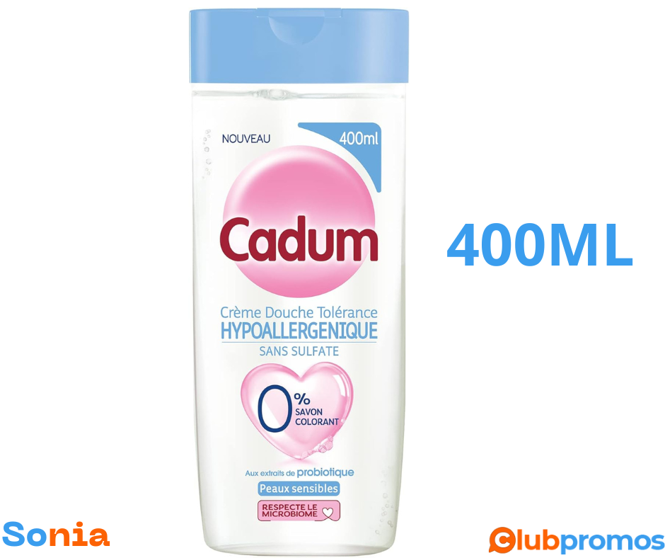 bon plan amazon Cadum Crème Douche Tolérance Hypoallergénique Sans Sulfate Probiotique, 400.00...png
