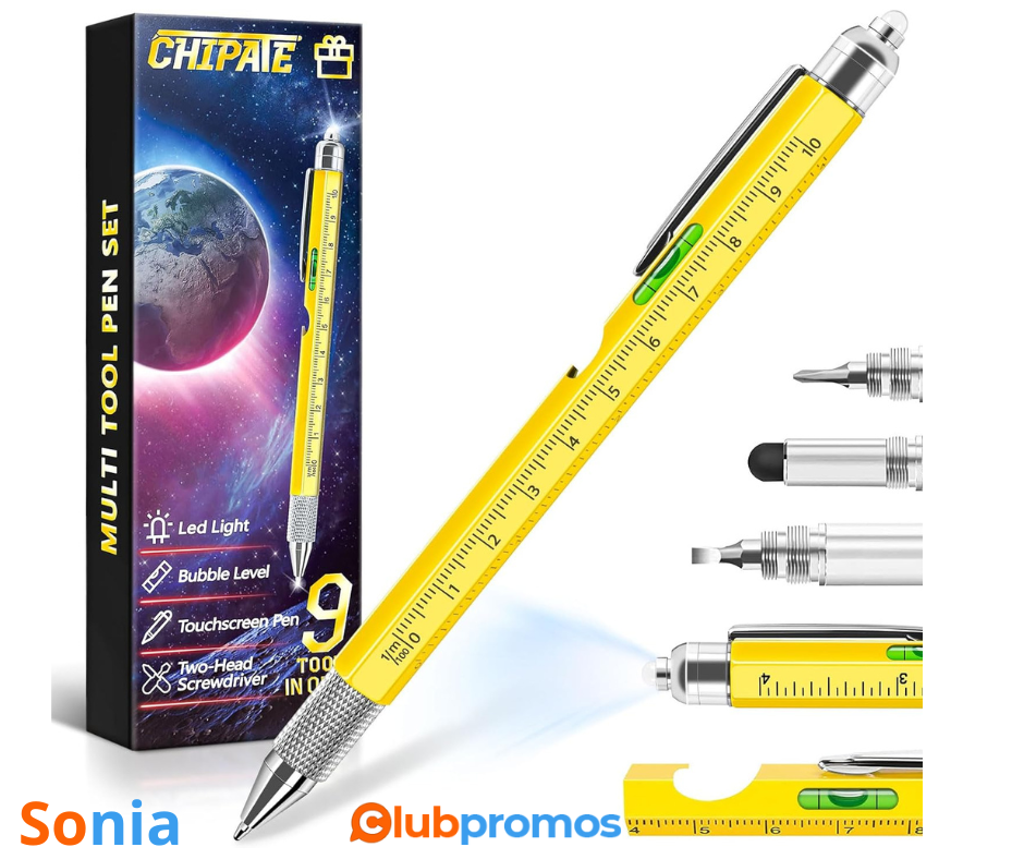 bon plan amazon Chipate Cadeau Homme, Stylo Multifonction 9 en 1.png