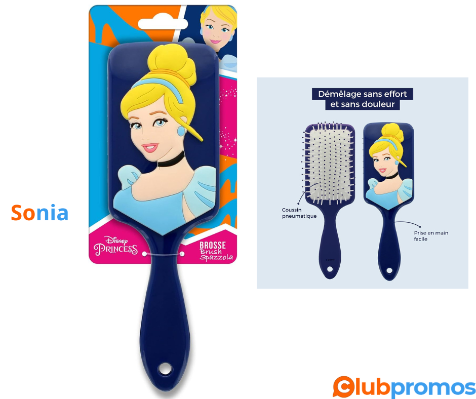 bon plan amazon DISNEY Princesses - Brosse à cheveux silicone 3D CENDRILLON - Princess - Tous ...png