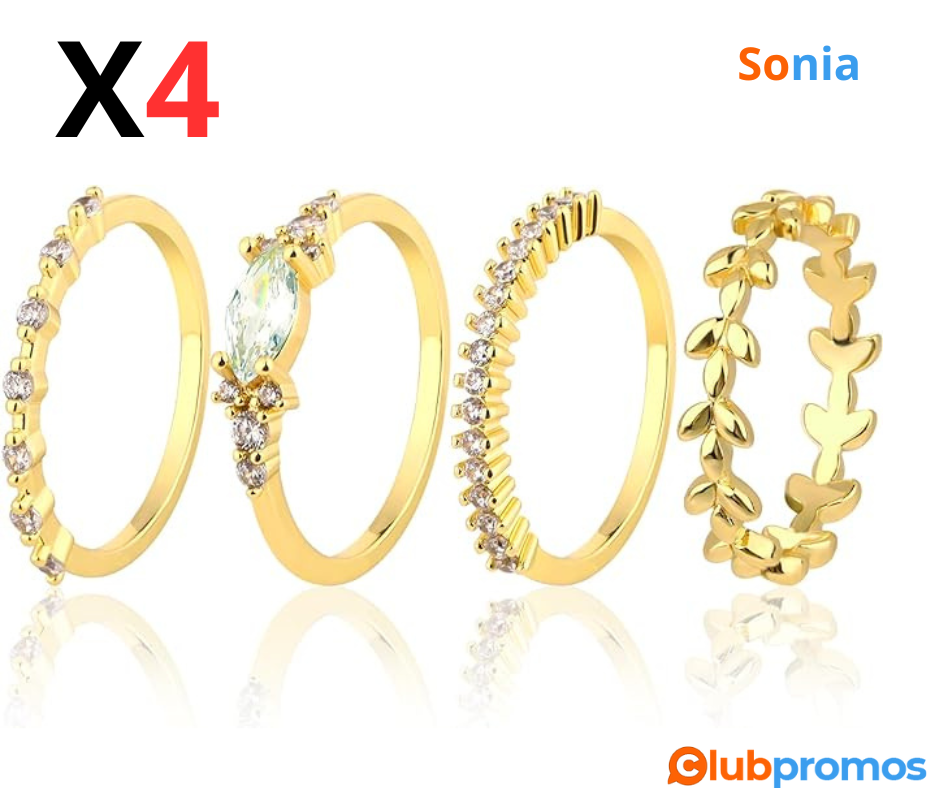 Bon Plan Amazon DIVINA VITAE Lot De 4 Bagues En Or Empilables Pour Femme, Plaqué Or 18 Carats ...png