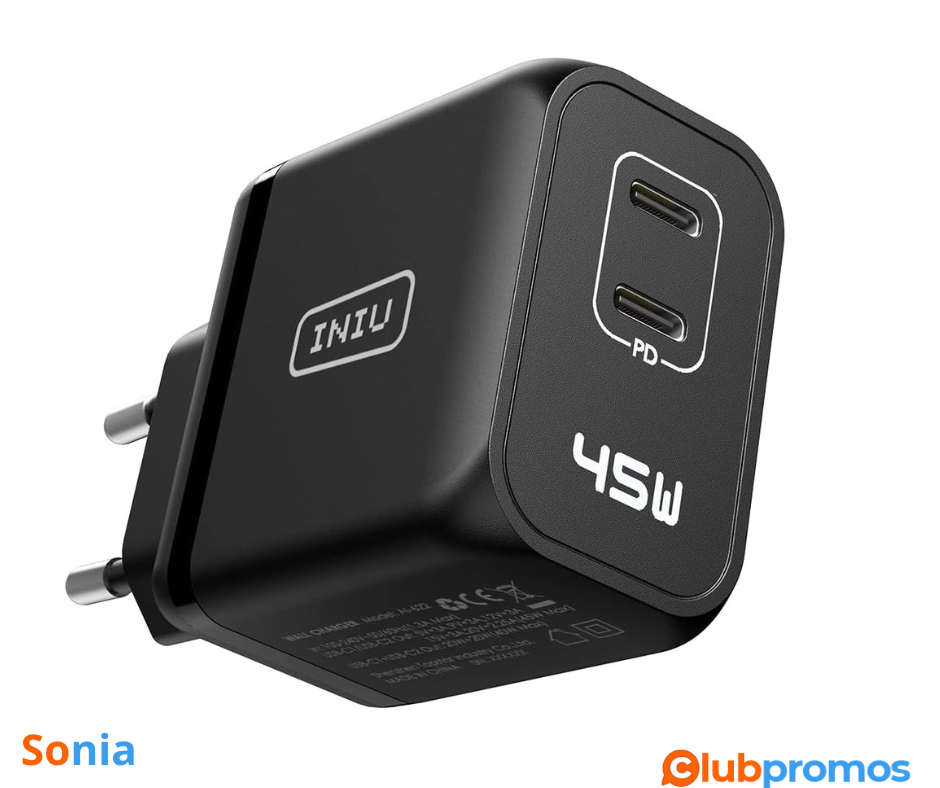 bon plan amazon INIU 45W USB C Chargeur, USB C 2 Ports Adapter, GaN II Super Rapide PD 3.0 PPS.png