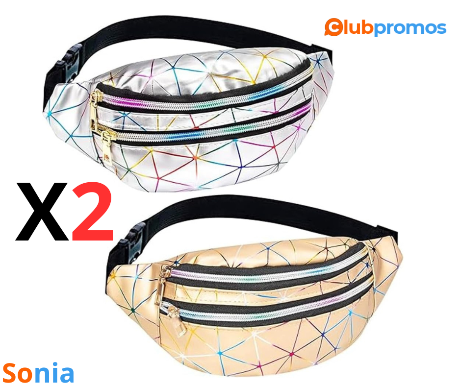 bon plan amazon Lot de 2 sacs banane holographiques brillants, en cuir synthétique-1.png