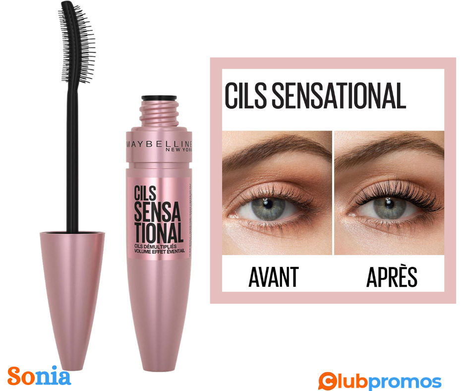 bon plan Amazon Maybelline New-York - Mascara Volume - Cil Sensational – Teinte Very Black, 9,...png